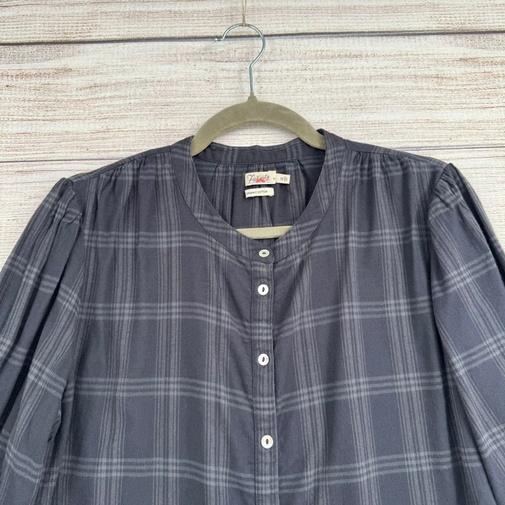 Faherty Button Down Top Womens Medium Grey Plaid Organic Cotton WTH2101-ASP - Picture 3 of 9